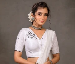 Pristine White Blouse Back Design with Hand-Embellished Art